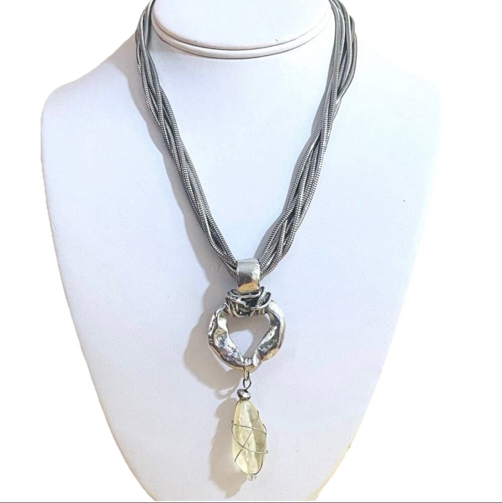 Robert Rose Multi-Strand Crystal Hammered Pendant Necklace Wire Wrapped Chunky